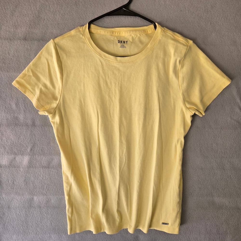 DKNY Womens Pale Yellow Organic Cotton Short Sleeve Crew Neck T-Shirt P4CO0306 L